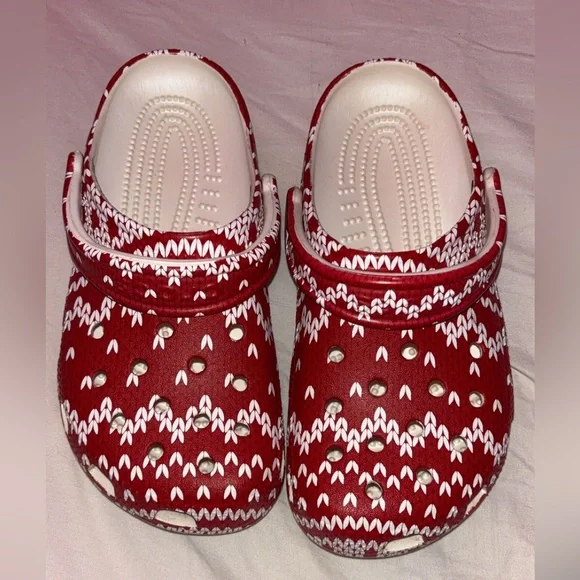 Red & White Sweater Crocs - Picture 1 of 5